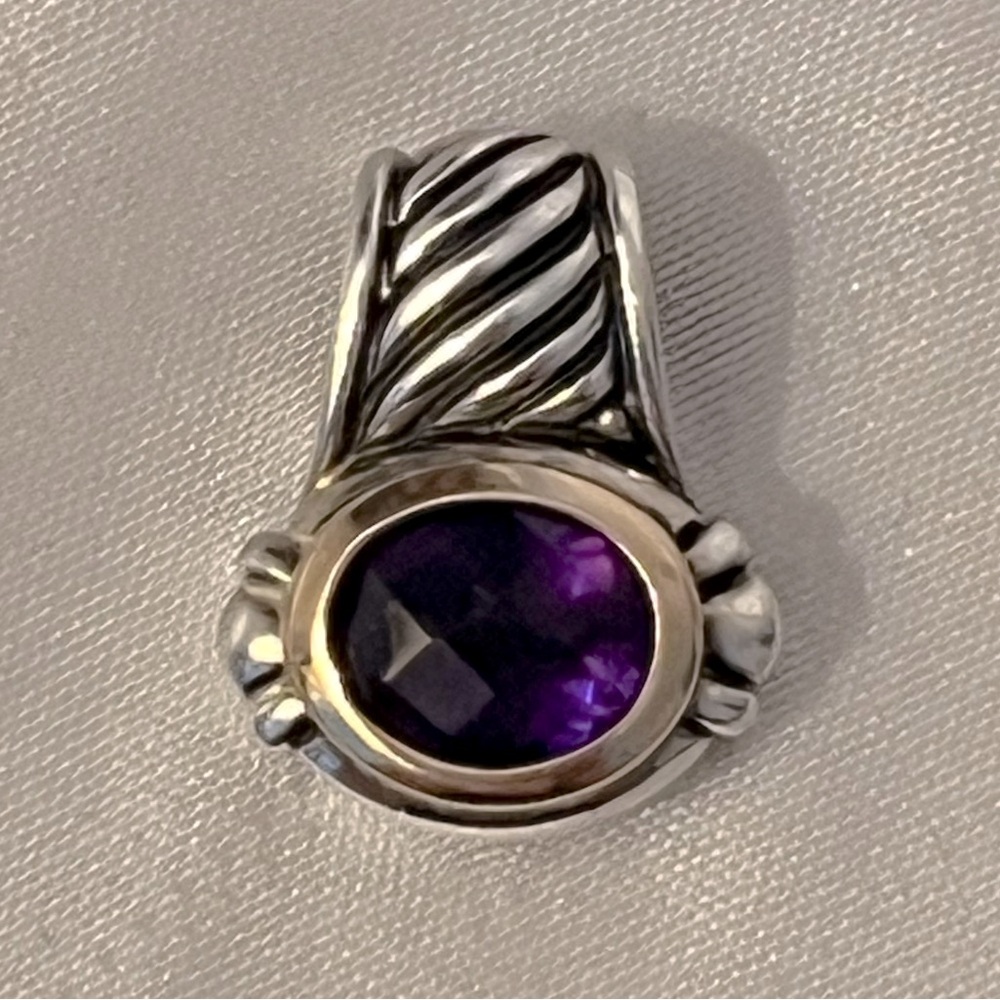 14K Yellow Gold, Sterling Silver, and Purple Gemstone Necklace Pendant